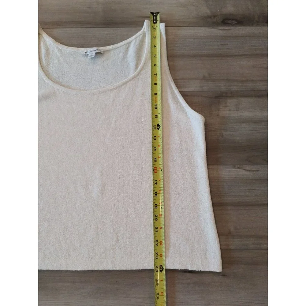 St. John Santana Knit Ivory Crop Length Tank Scoop Neck and Side Slit Top XL - Picture 9 of 12